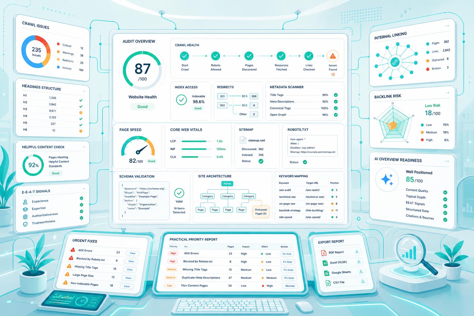 Fresh SEM SEO and AI website audit service reviewing crawlability, metadata, content, and technical issues