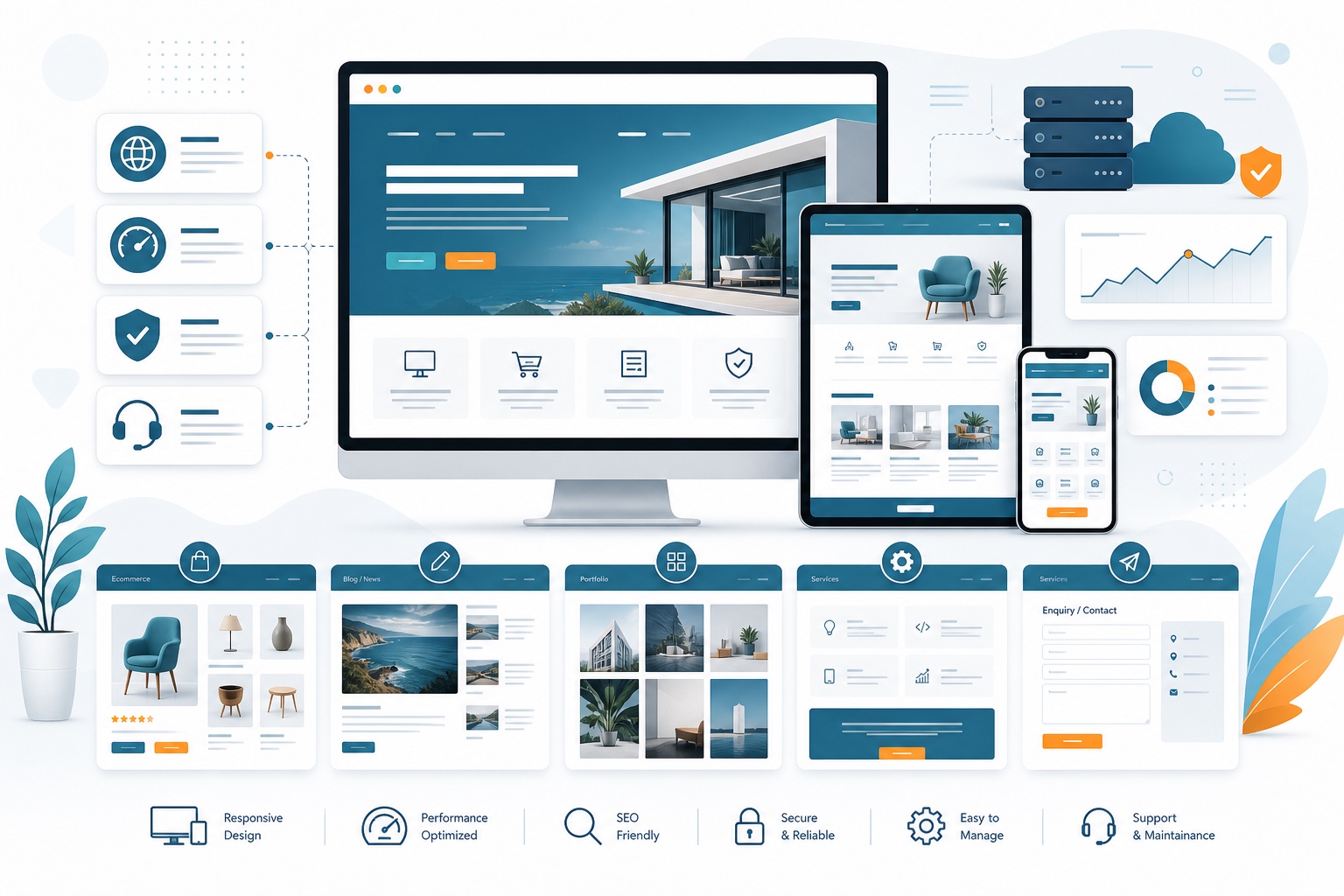 Fresh SEM website design service for portfolio, blog, ecommerce, and business websites